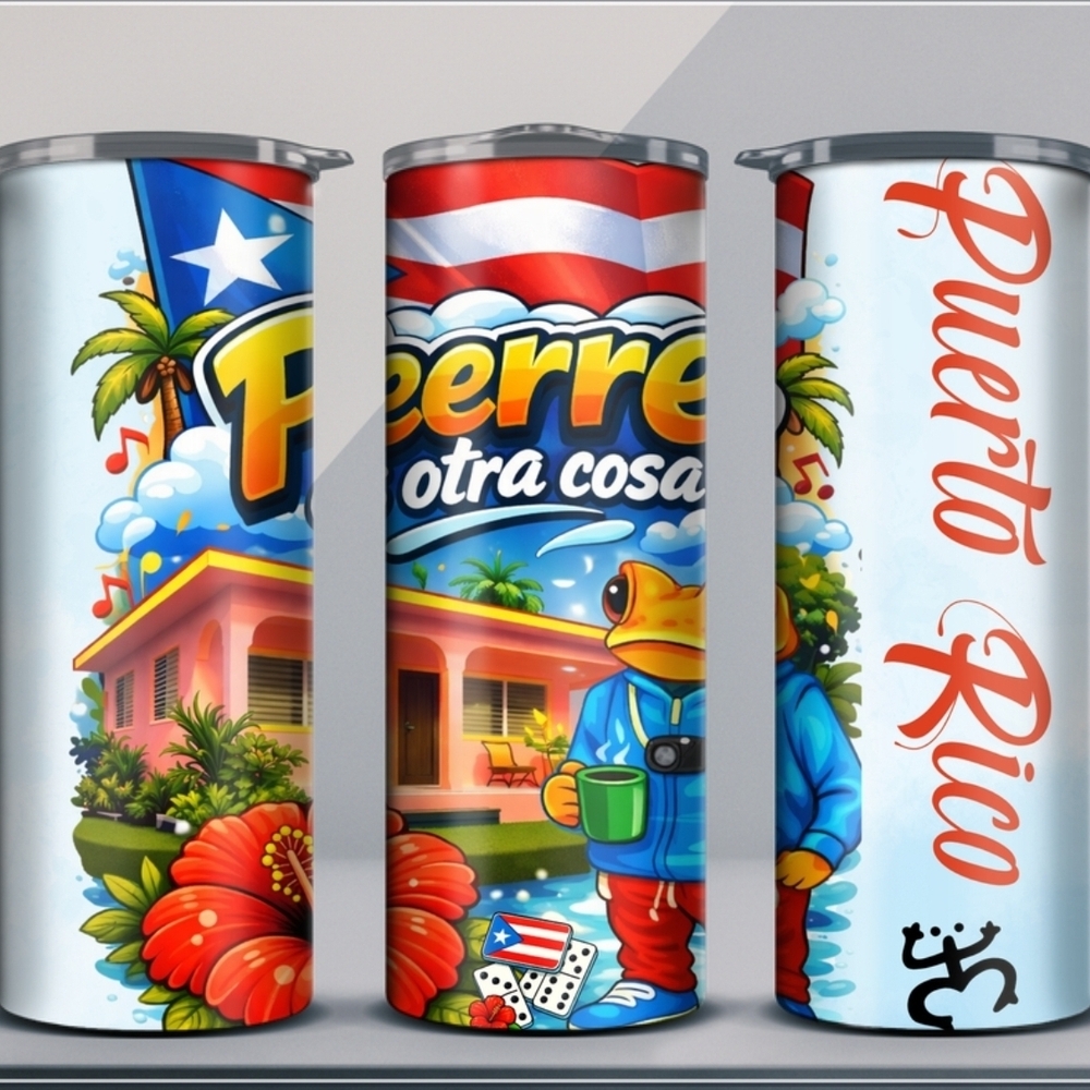 Puerto Rico Colorful Travel Tumbler - Blue & Red